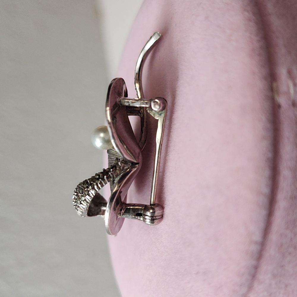 Theodore Fahrner Original Sterling Silver Marcasite FW Pearl Heart Brooch Pin - Picture 8 of 15